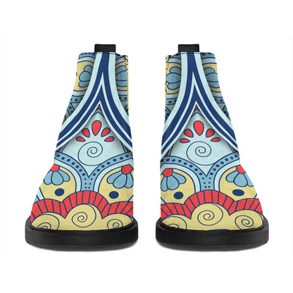 Pastel Ornament Mandala Print Flat Ankle Boots
