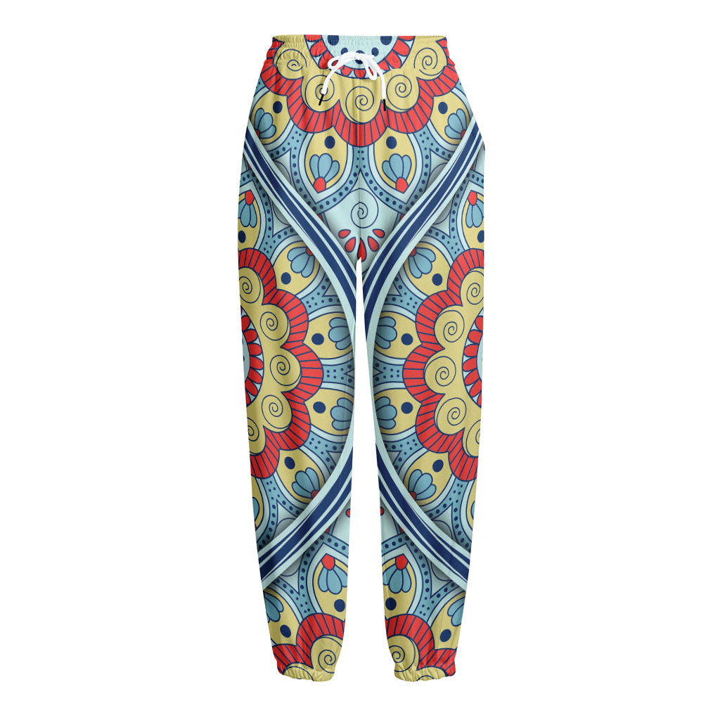 Pastel Ornament Mandala Print Fleece Lined Knit Pants