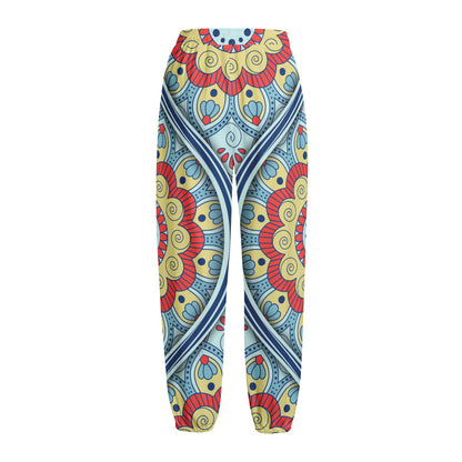 Pastel Ornament Mandala Print Fleece Lined Knit Pants