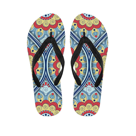 Pastel Ornament Mandala Print Flip Flops