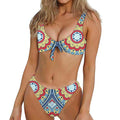 Pastel Ornament Mandala Print Front Bow Tie Bikini