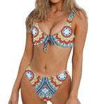 Pastel Ornament Mandala Print Front Bow Tie Bikini