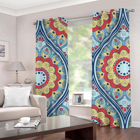 Pastel Ornament Mandala Print Grommet Curtains