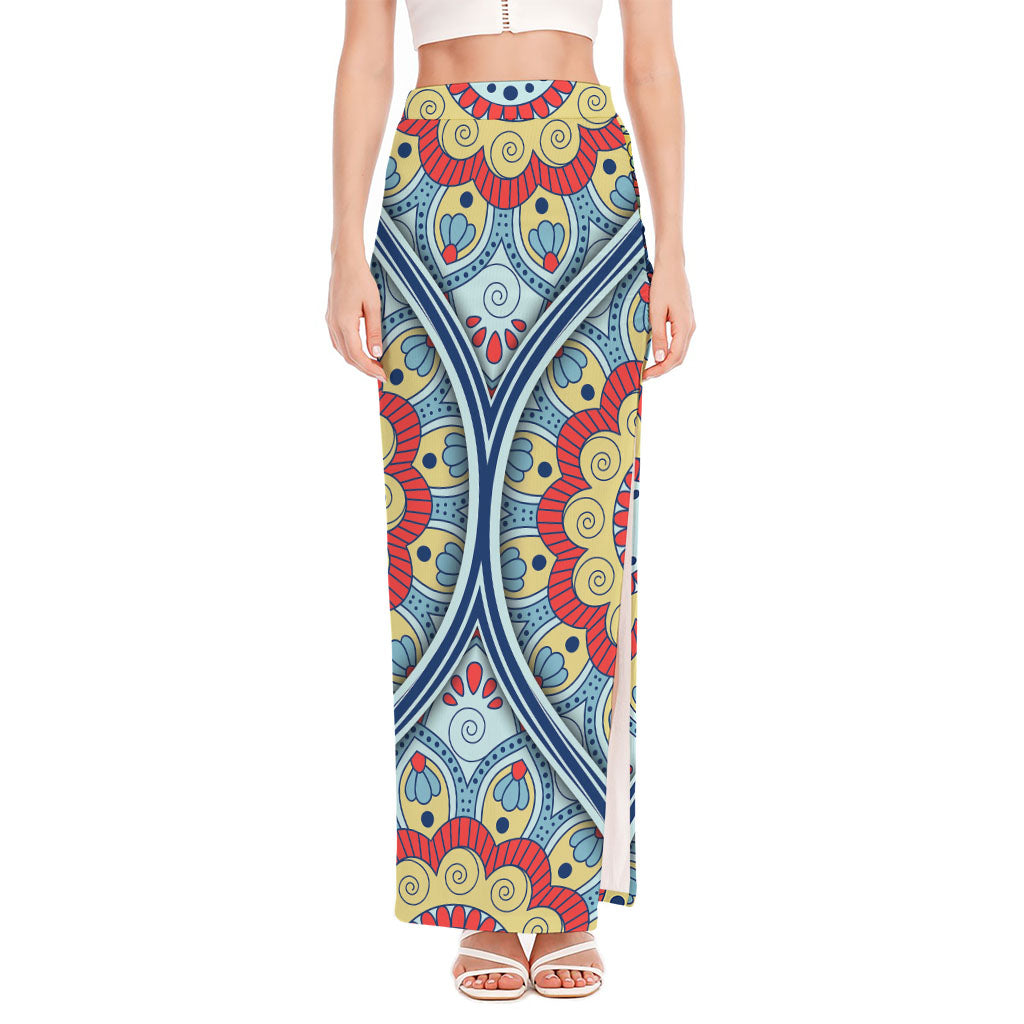 Pastel Ornament Mandala Print High Slit Maxi Skirt