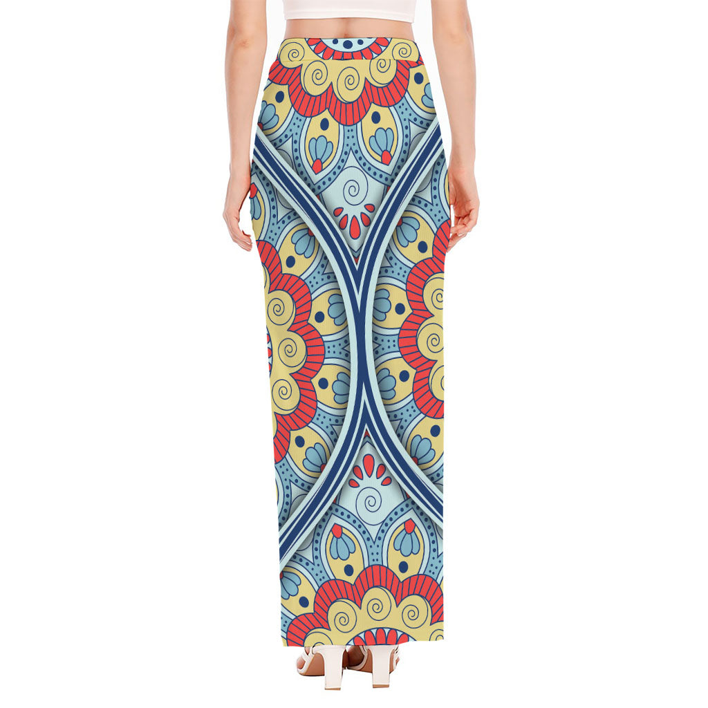 Pastel Ornament Mandala Print High Slit Maxi Skirt