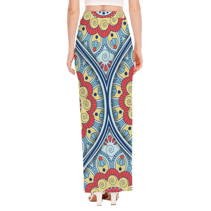 Pastel Ornament Mandala Print High Slit Maxi Skirt