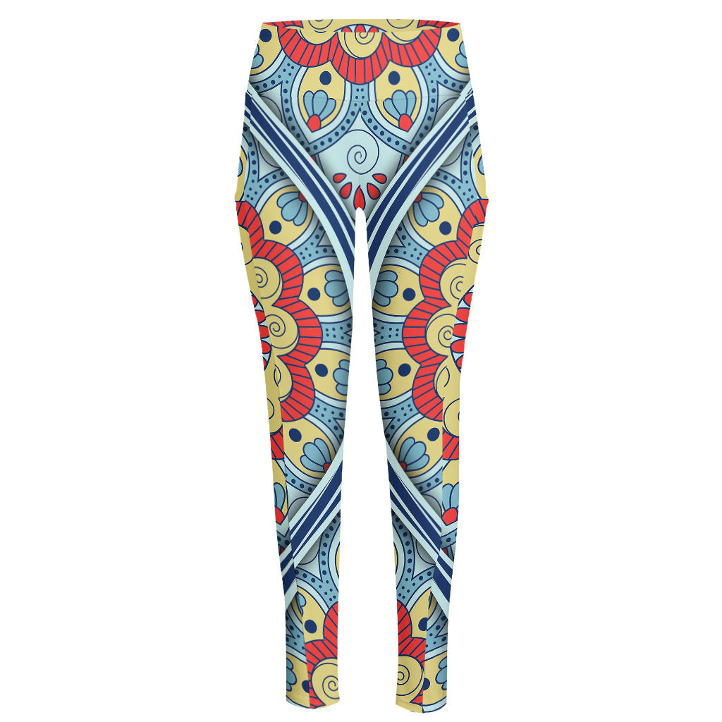 Pastel Ornament Mandala Print High-Waisted Pocket Leggings