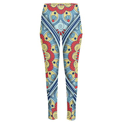 Pastel Ornament Mandala Print High-Waisted Pocket Leggings