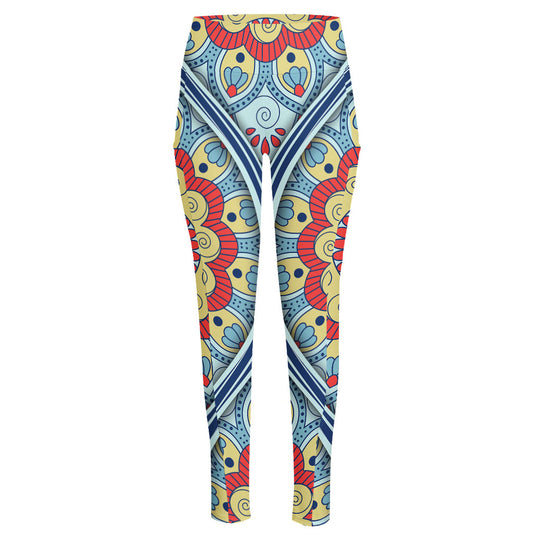 Pastel Ornament Mandala Print High-Waisted Pocket Leggings