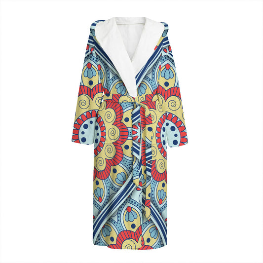 Pastel Ornament Mandala Print Hooded Bathrobe