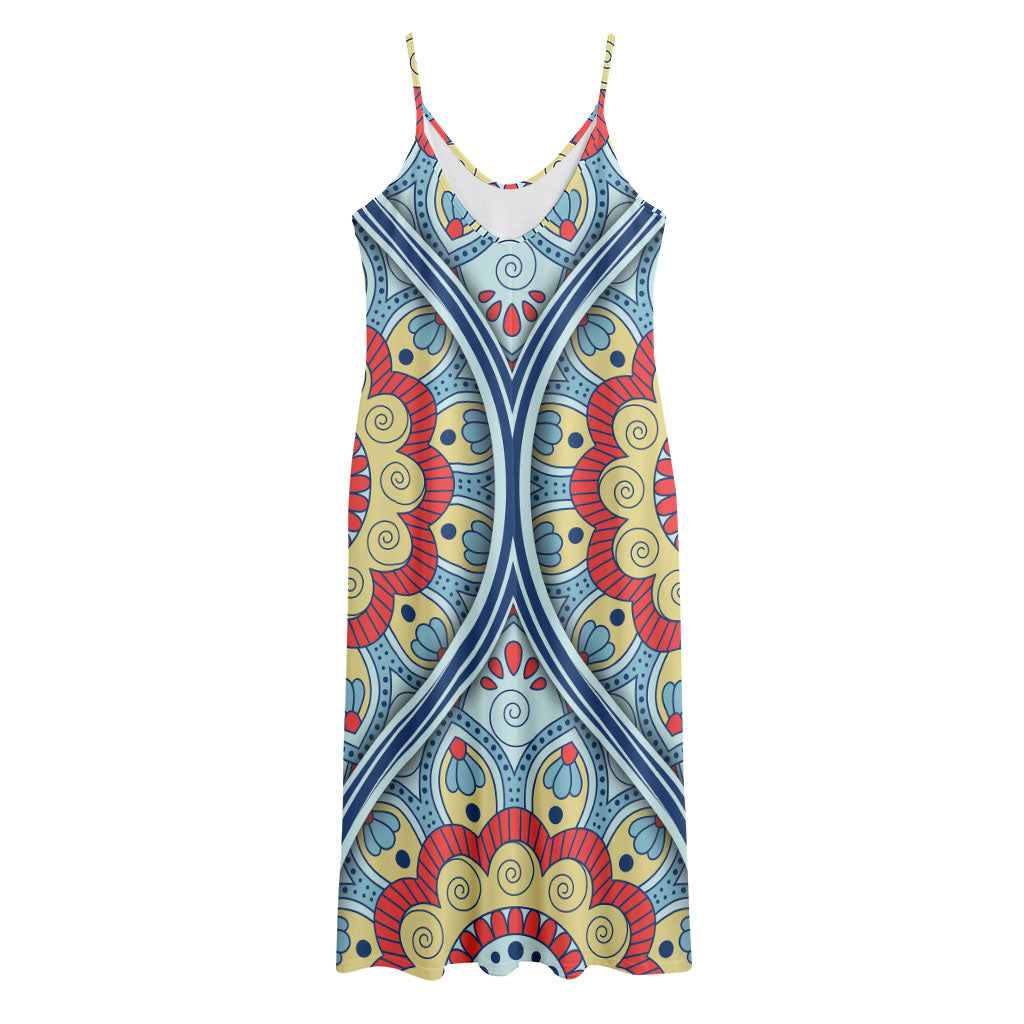 Pastel Ornament Mandala Print Jersey Midi Cami Dress