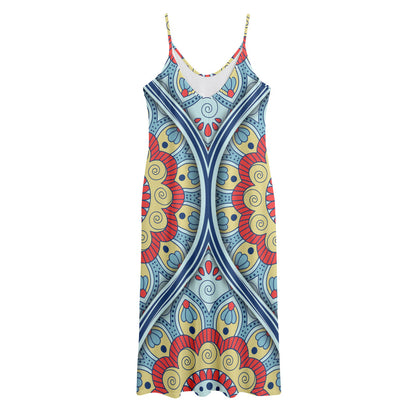 Pastel Ornament Mandala Print Jersey Midi Cami Dress