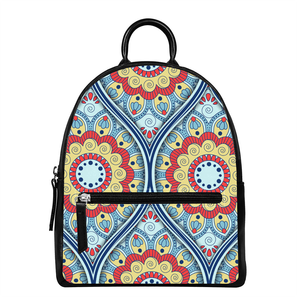 Pastel Ornament Mandala Print Leather Backpack