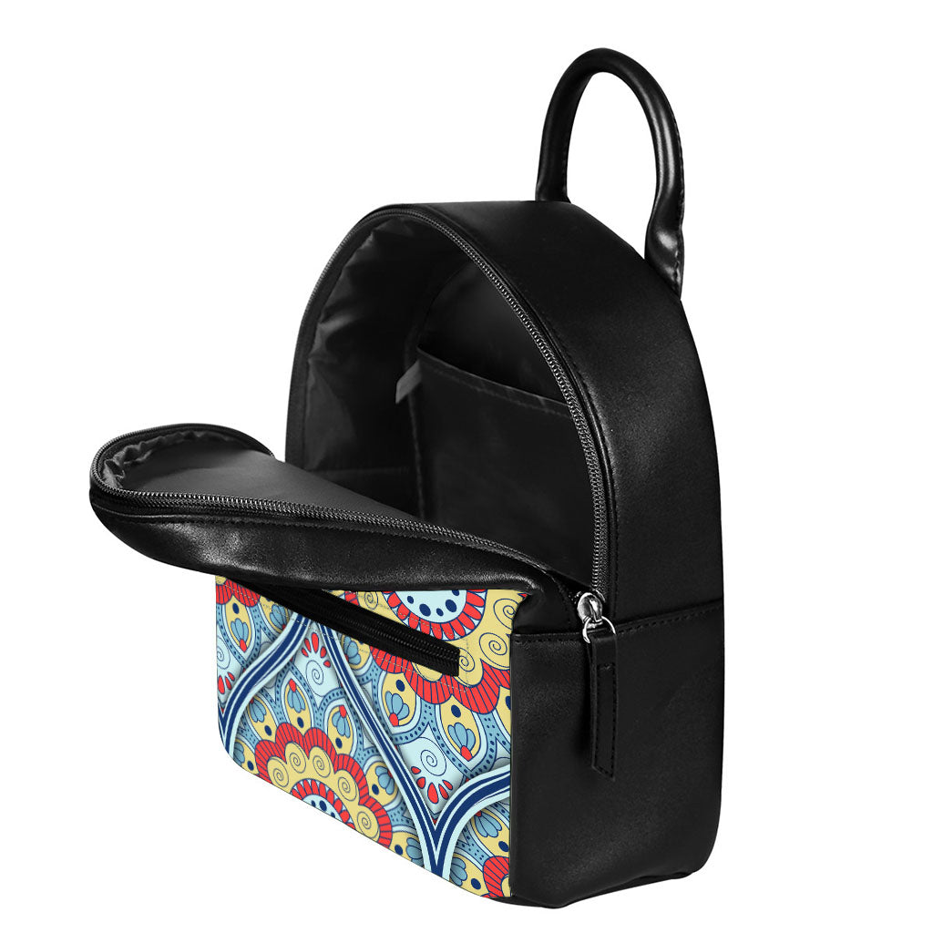 Pastel Ornament Mandala Print Leather Backpack