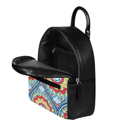 Pastel Ornament Mandala Print Leather Backpack