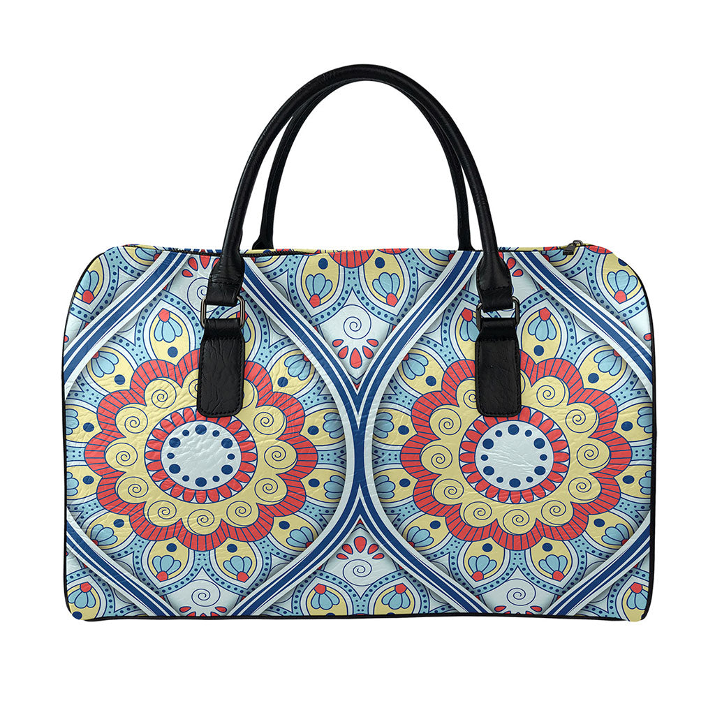 Pastel Ornament Mandala Print Leather Duffle Bag