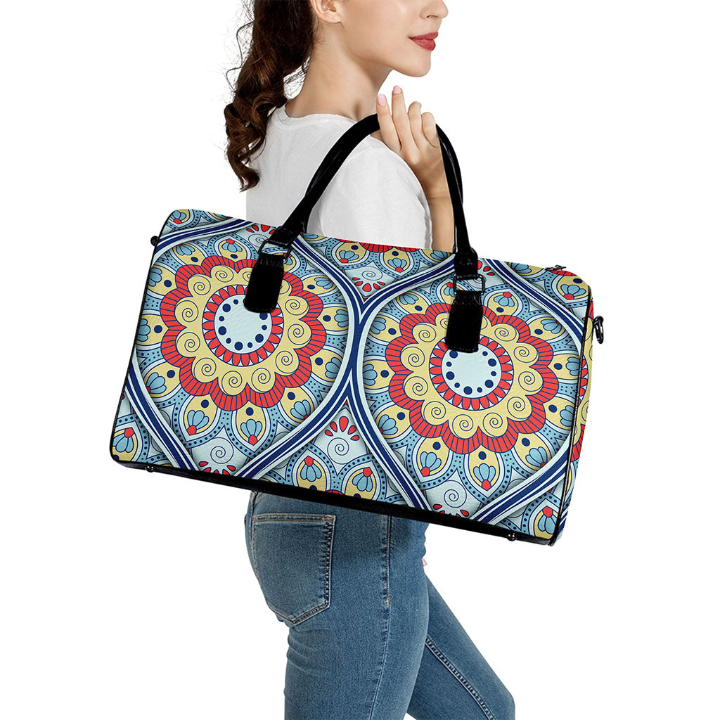 Pastel Ornament Mandala Print Leather Duffle Bag