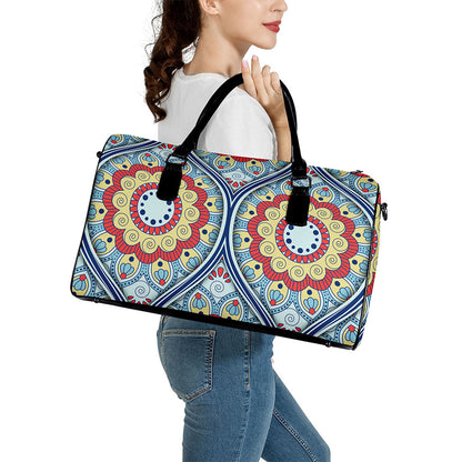 Pastel Ornament Mandala Print Leather Duffle Bag