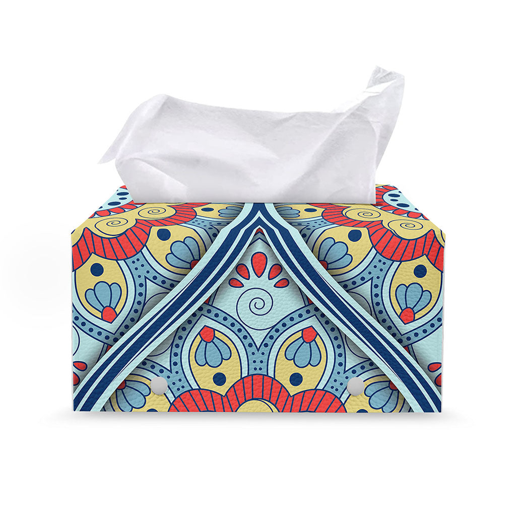 Pastel Ornament Mandala Print Leather Tissue Box Cover