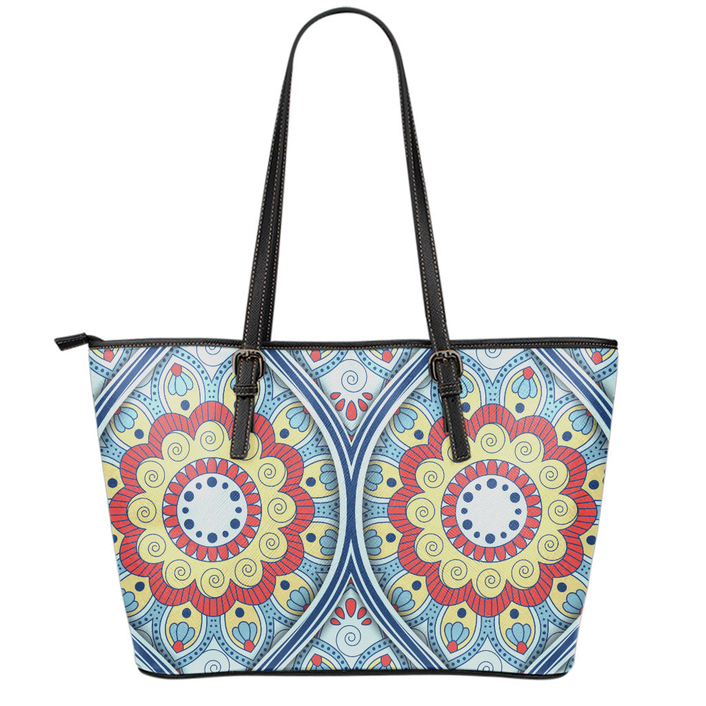 Pastel Ornament Mandala Print Leather Tote Bag
