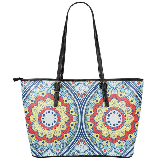 Pastel Ornament Mandala Print Leather Tote Bag