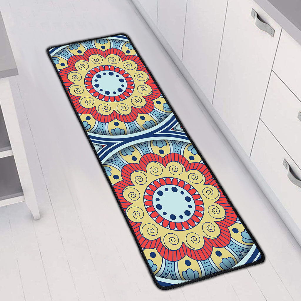Pastel Ornament Mandala Print Long Kitchen Mat