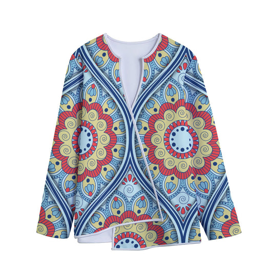 Pastel Ornament Mandala Print Long Sleeve Short Coat