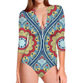 Pastel Ornament Mandala Print Long Sleeve Swimsuit
