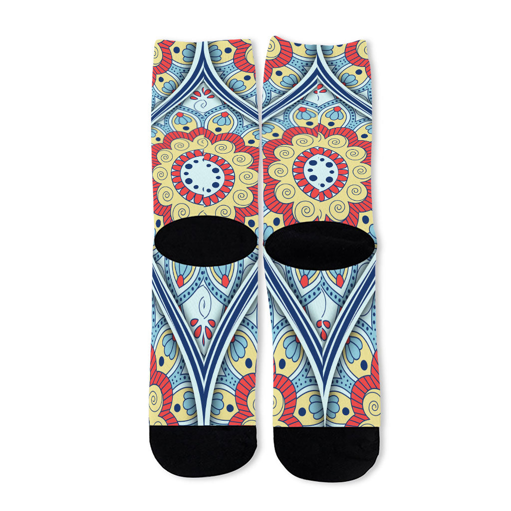 Pastel Ornament Mandala Print Long Socks