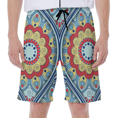 Pastel Ornament Mandala Print Men's Beach Shorts