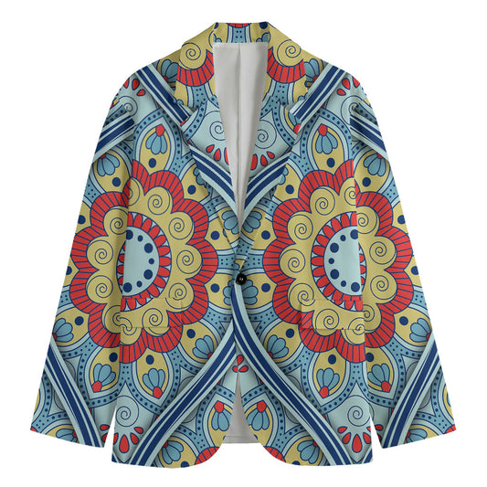 Pastel Ornament Mandala Print Men's Cotton Blazer
