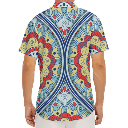 Pastel Ornament Mandala Print Men's Deep V-Neck Shirt