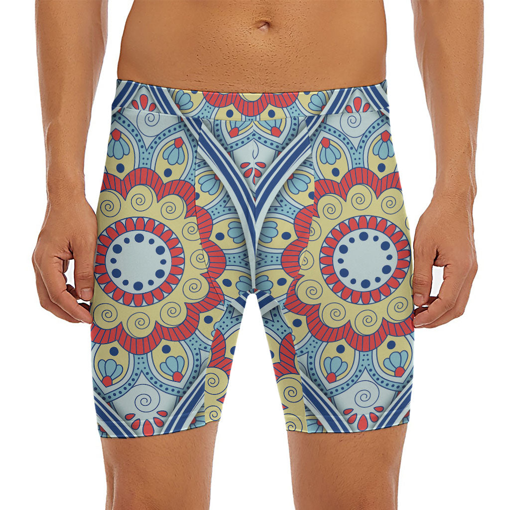 Pastel Ornament Mandala Print Men's Long Boxer Briefs