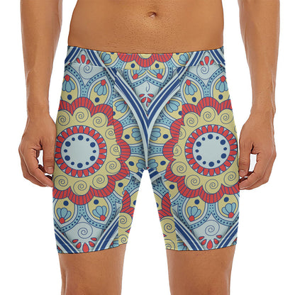 Pastel Ornament Mandala Print Men's Long Boxer Briefs