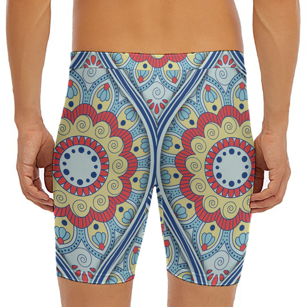 Pastel Ornament Mandala Print Men's Long Boxer Briefs