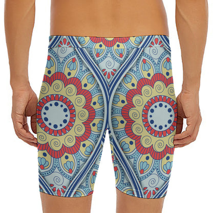 Pastel Ornament Mandala Print Men's Long Boxer Briefs