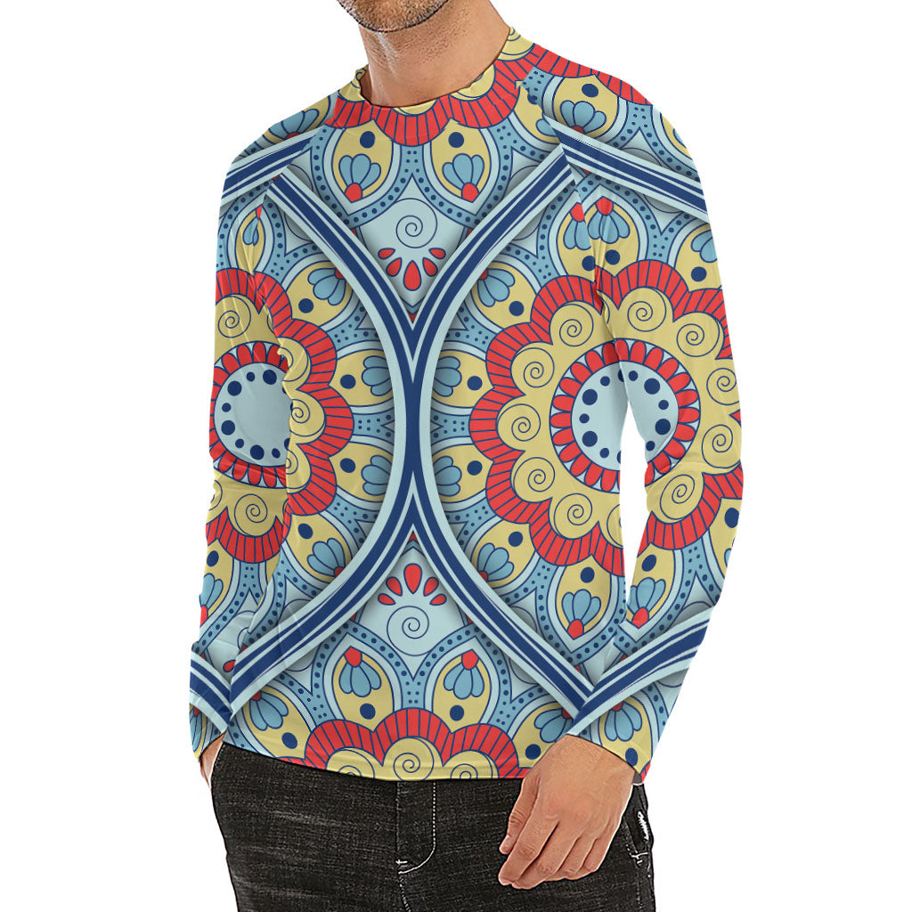 Pastel Ornament Mandala Print Men's Long Sleeve Rash Guard