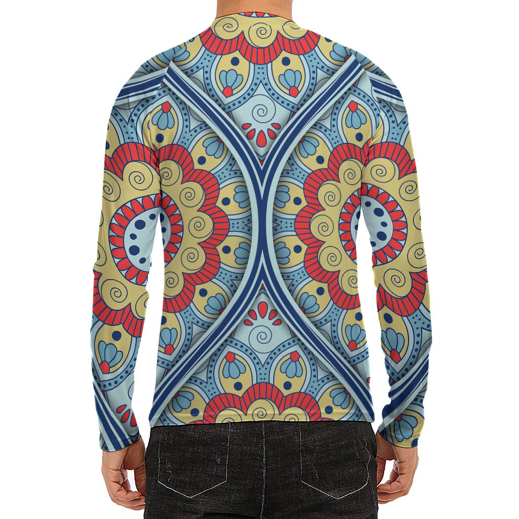 Pastel Ornament Mandala Print Men's Long Sleeve Rash Guard