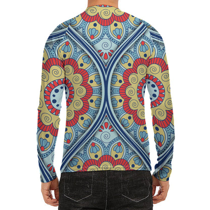 Pastel Ornament Mandala Print Men's Long Sleeve Rash Guard