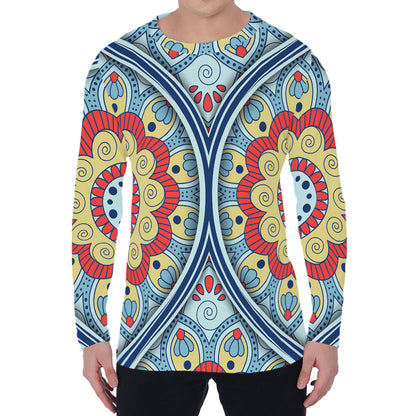 Pastel Ornament Mandala Print Men's Long Sleeve T-Shirt