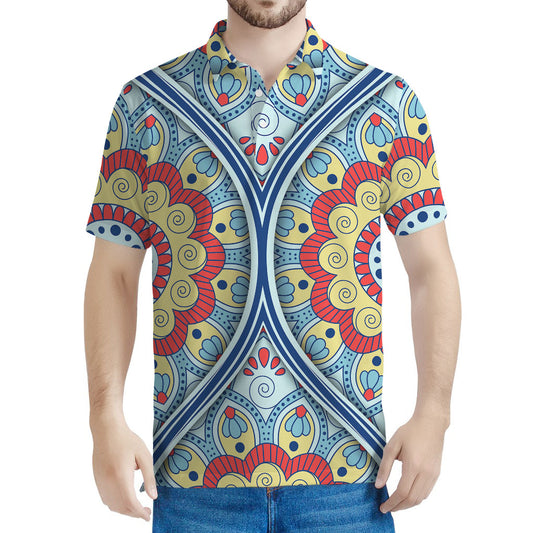 Pastel Ornament Mandala Print Men's Polo Shirt