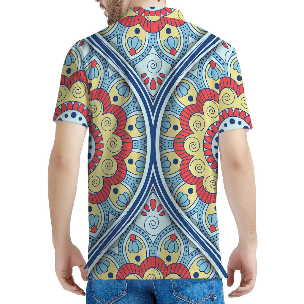 Pastel Ornament Mandala Print Men's Polo Shirt