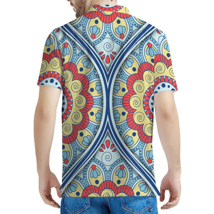 Pastel Ornament Mandala Print Men's Polo Shirt