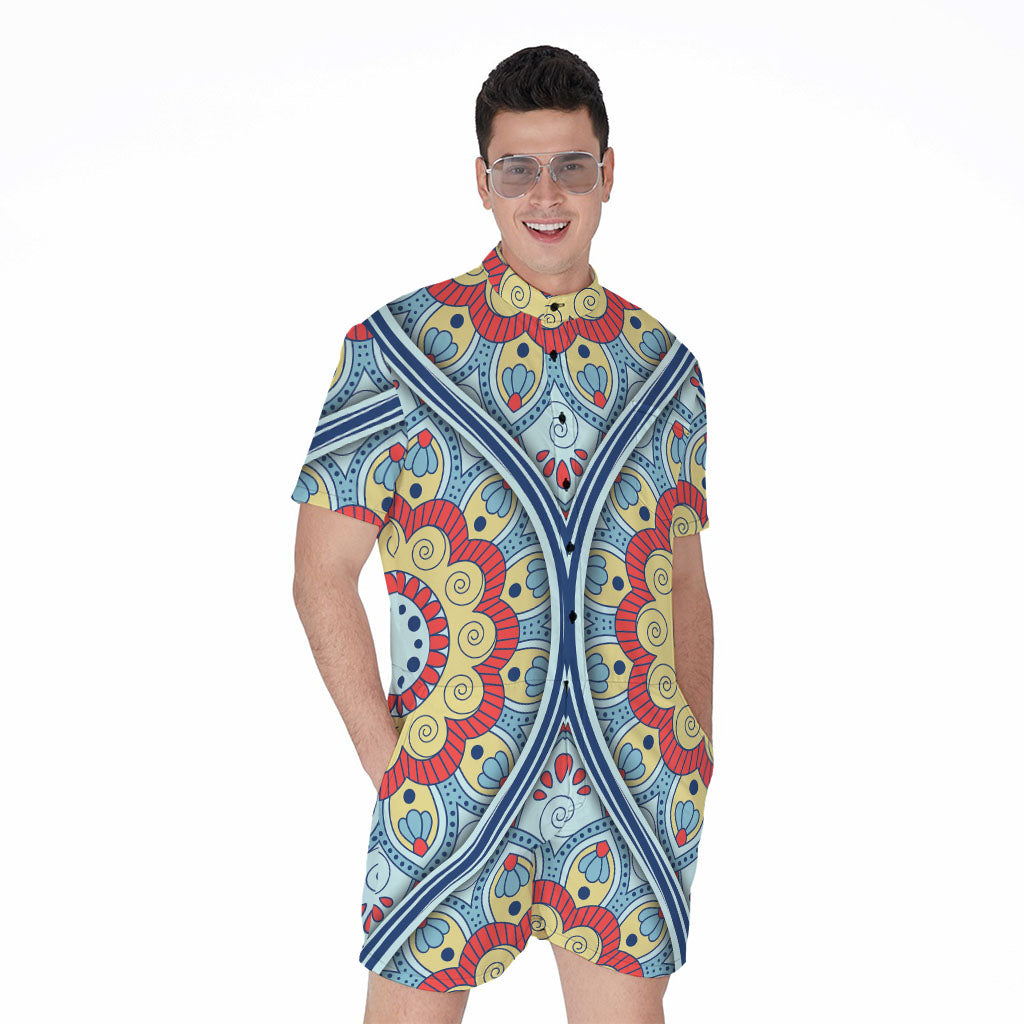Pastel Ornament Mandala Print Men's Rompers