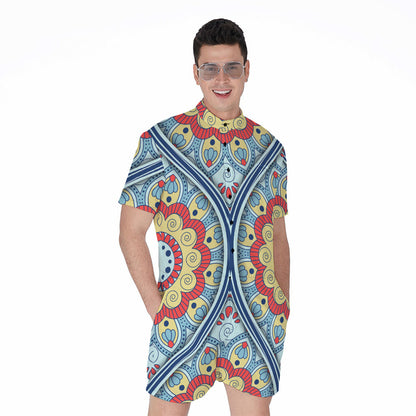 Pastel Ornament Mandala Print Men's Rompers
