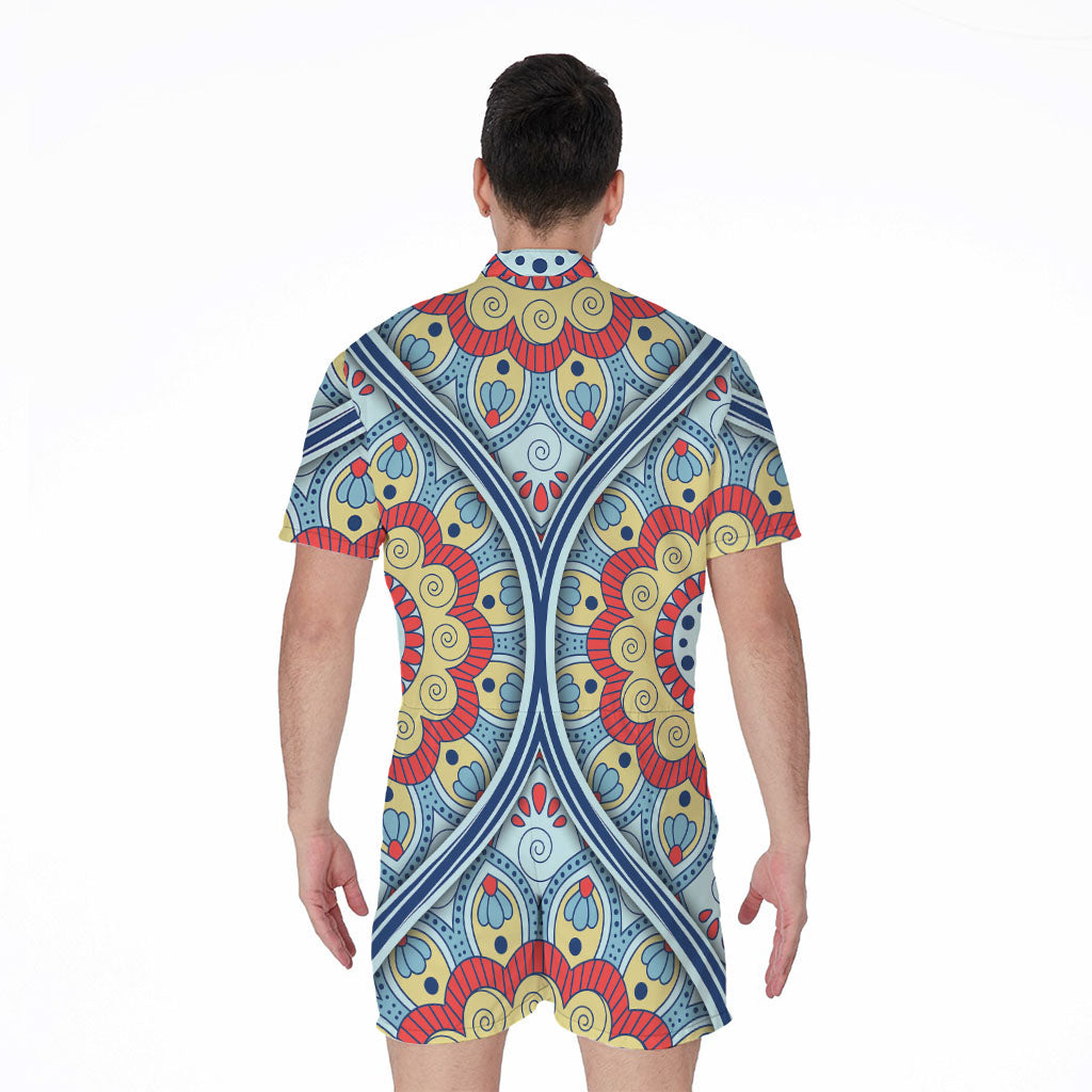 Pastel Ornament Mandala Print Men's Rompers