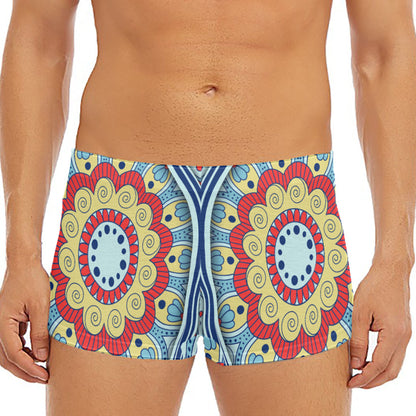 Pastel Ornament Mandala Print Men's Short Boxer Briefs