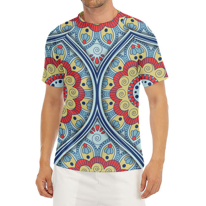 Pastel Ornament Mandala Print Men's Short Sleeve Rash Guard