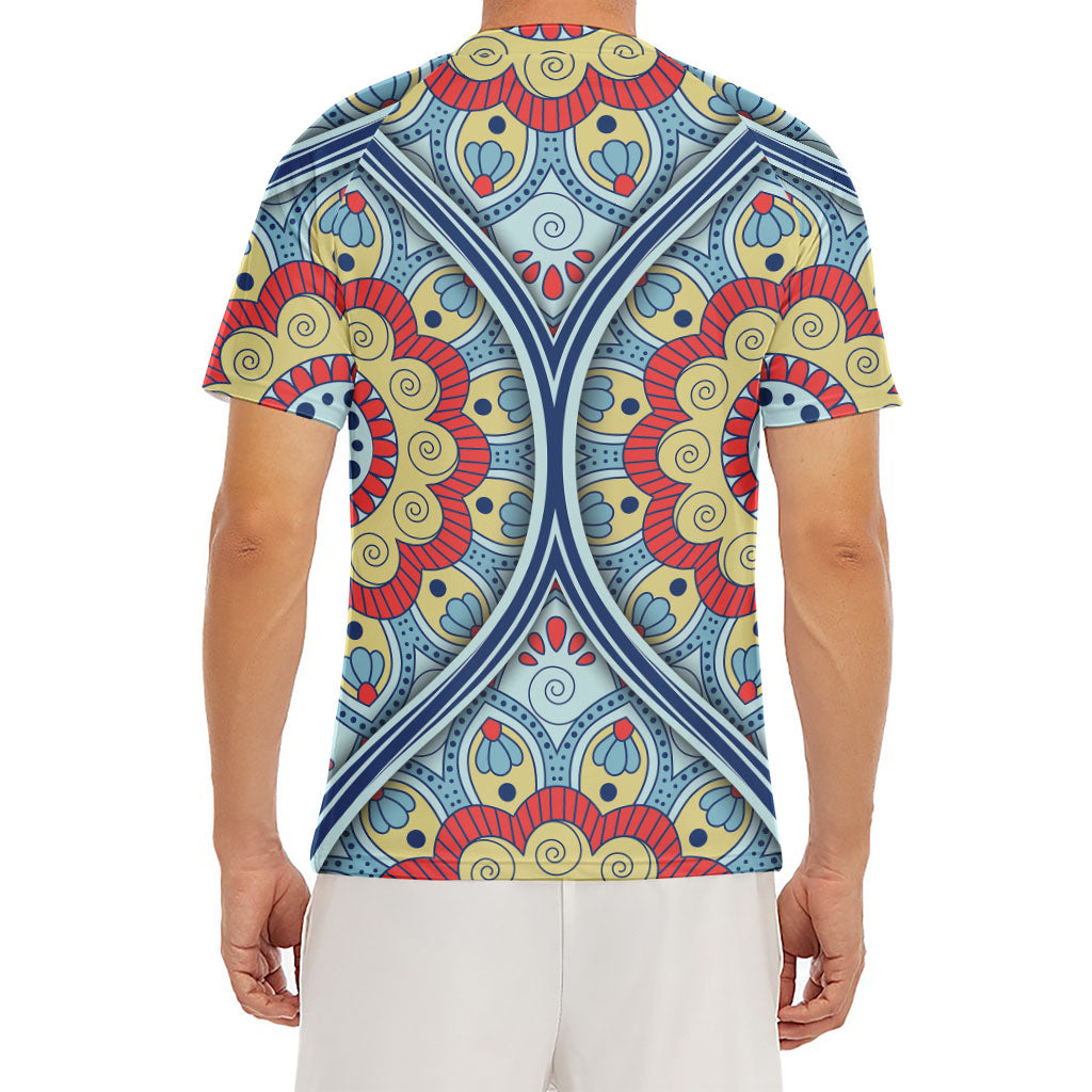 Pastel Ornament Mandala Print Men's Short Sleeve Rash Guard
