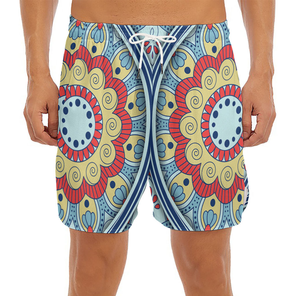 Pastel Ornament Mandala Print Men's Split Running Shorts
